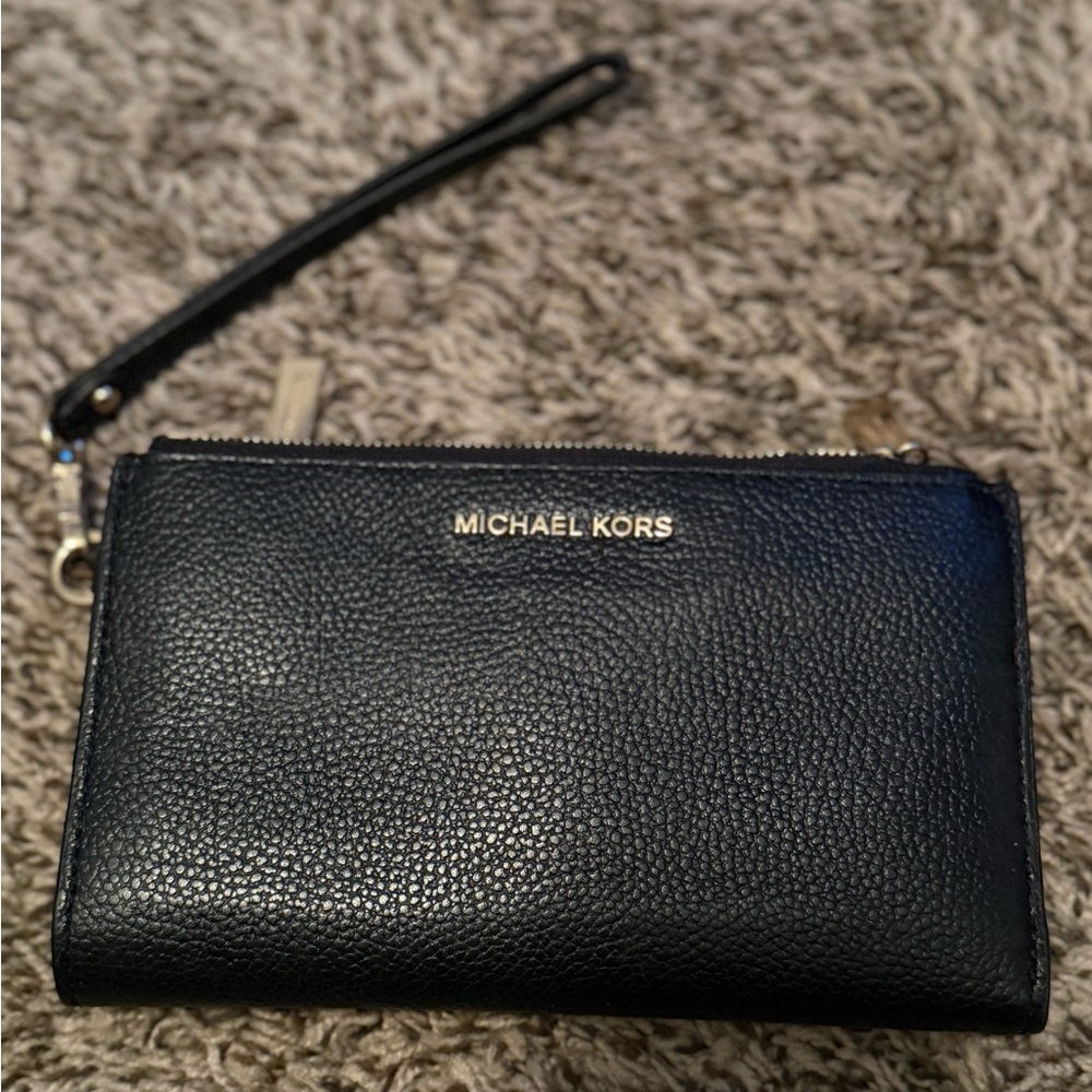 Michael Kors Midnight Black Pebbled Wristlet